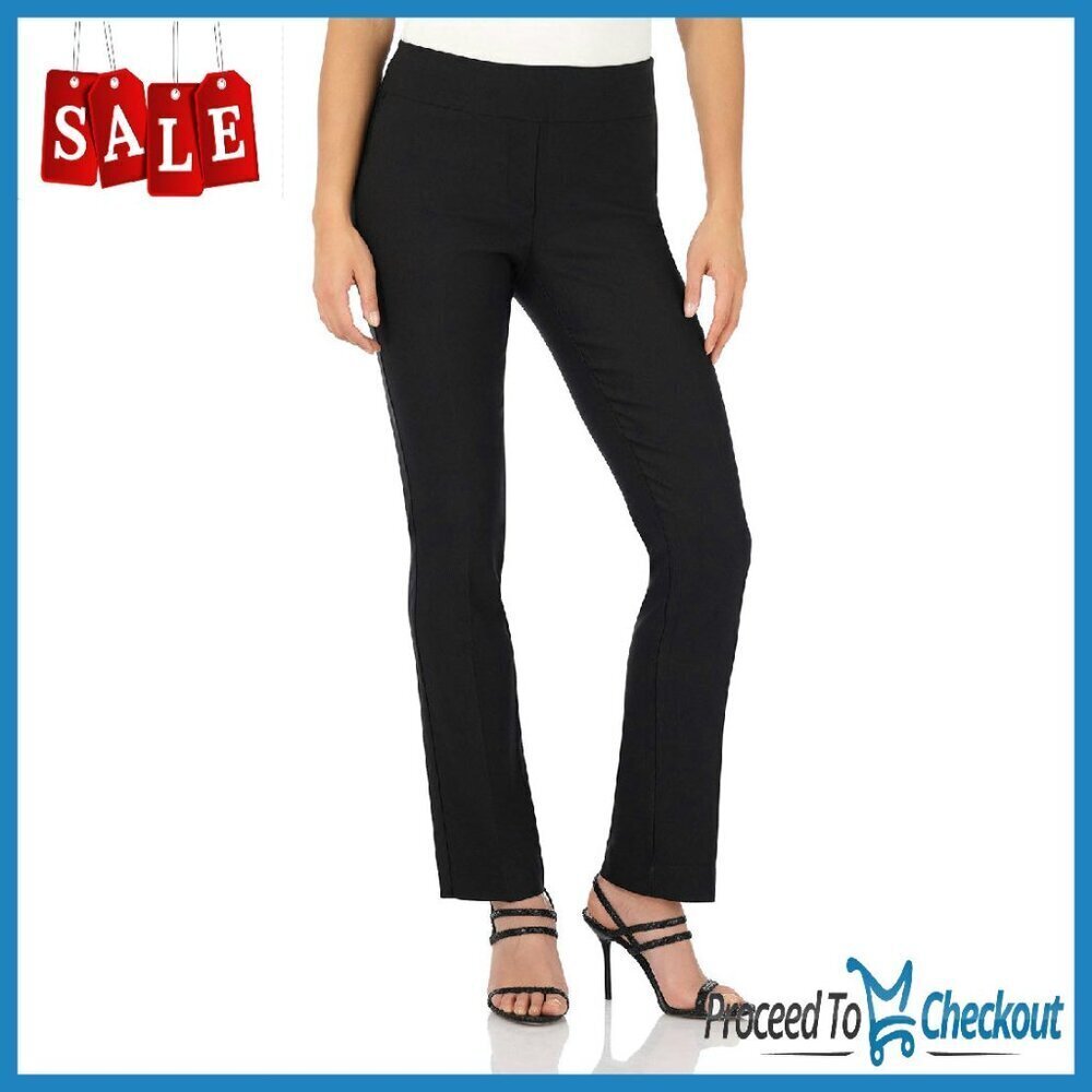 Stretchy Straight Leg Office Pants with Tummy Control, Pull-On Style